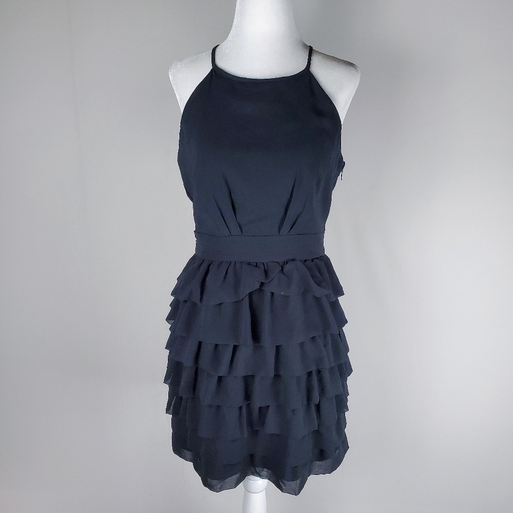 Forever 21 Black Ruffled Tiered Highneck Minidress